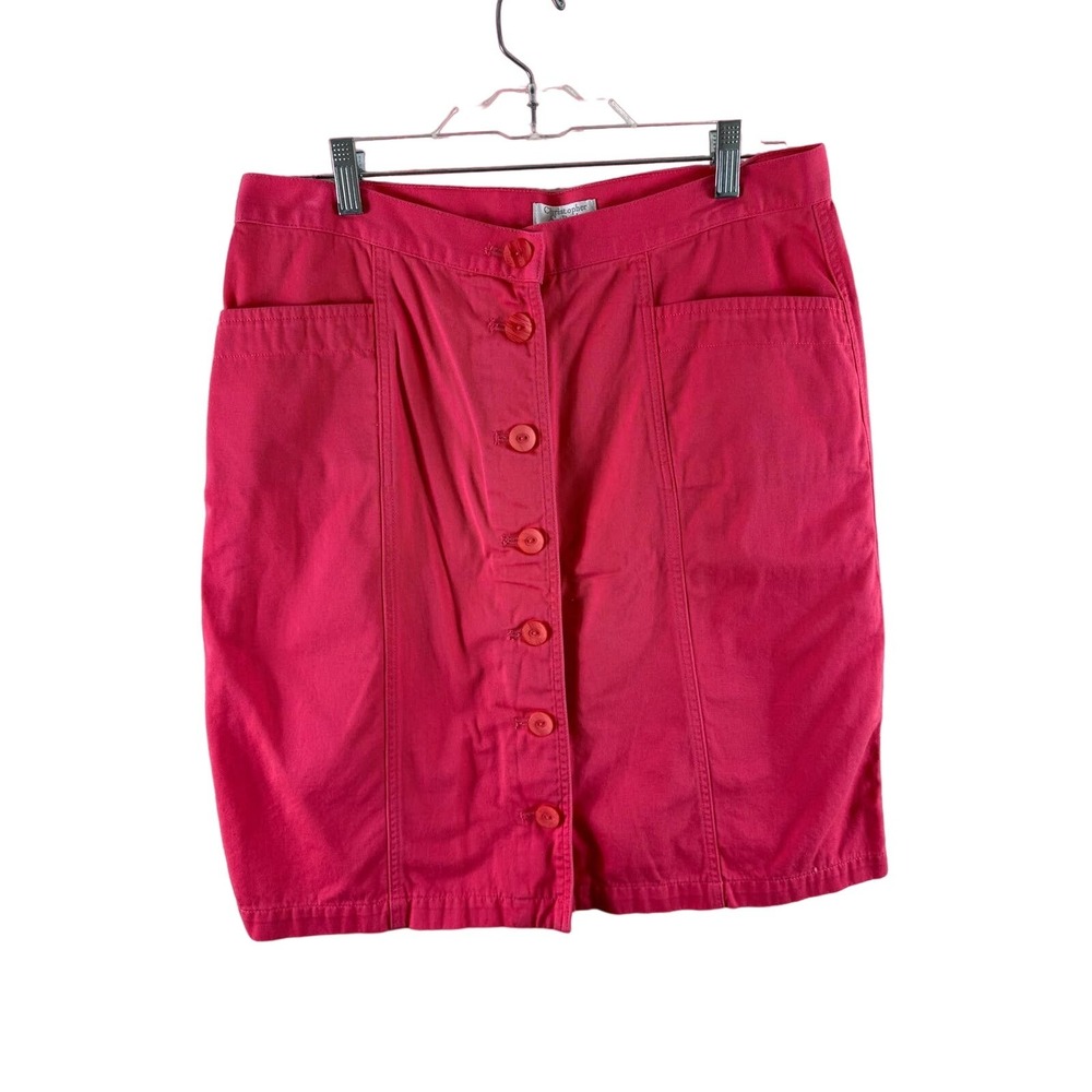Christopher & Banks Pink Cotton Button Front Short Straight‎ Skirt Pockets Sz 10